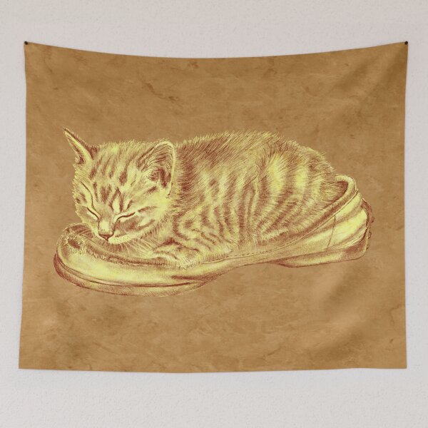 Item preview, Sleeping kitten in an old shoe - brown marbled version designed and sold by SylvieG18.