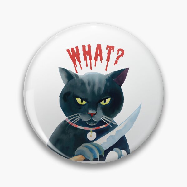 Item preview, Cat what? Funny watercolor vintage black cat with yellow eyes, murderous black cat with knife designed and sold by Artsareus.
