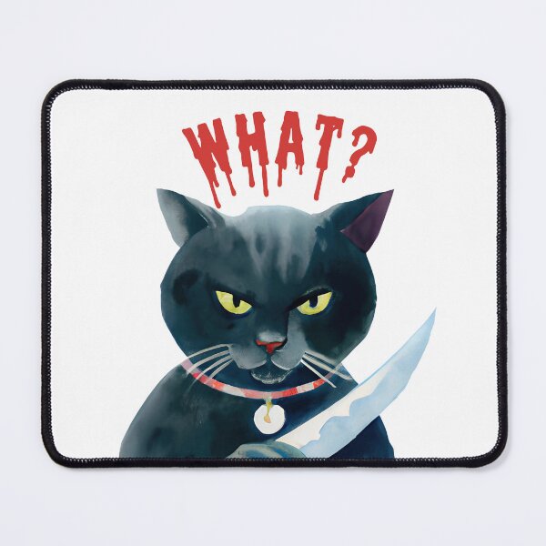 Item preview, Cat what? Funny watercolor vintage black cat with yellow eyes, murderous black cat with knife designed and sold by Artsareus.