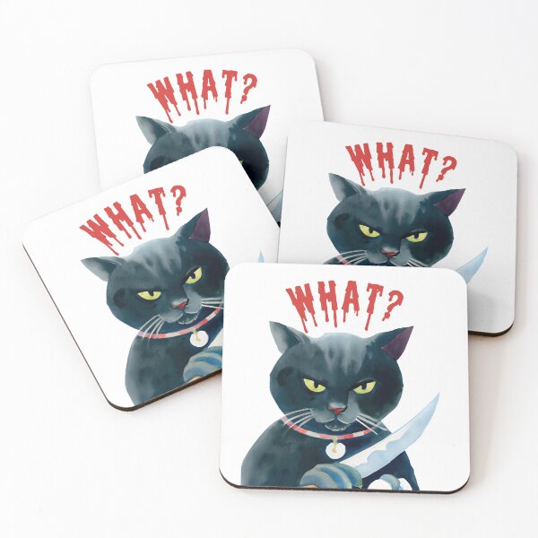 Item preview, Cat what? Funny watercolor vintage black cat with yellow eyes, murderous black cat with knife designed and sold by Artsareus.