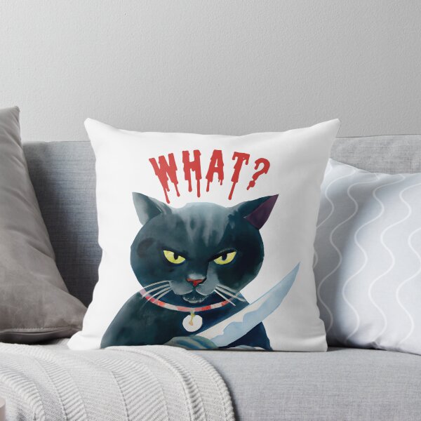 Item preview, Cat what? Funny watercolor vintage black cat with yellow eyes, murderous black cat with knife designed and sold by Artsareus.