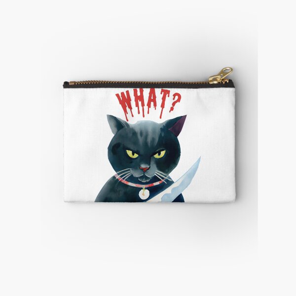 Item preview, Cat what? Funny watercolor vintage black cat with yellow eyes, murderous black cat with knife designed and sold by Artsareus.