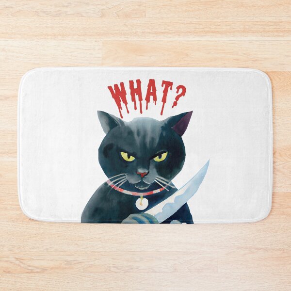 Item preview, Cat what? Funny watercolor vintage black cat with yellow eyes, murderous black cat with knife designed and sold by Artsareus.