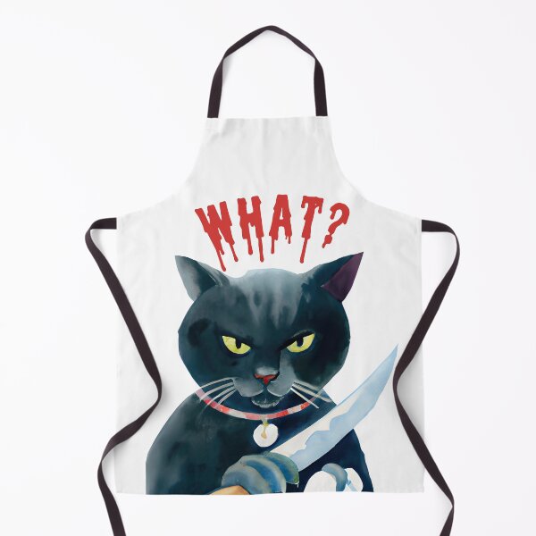 Item preview, Cat what? Funny watercolor vintage black cat with yellow eyes, murderous black cat with knife designed and sold by Artsareus.