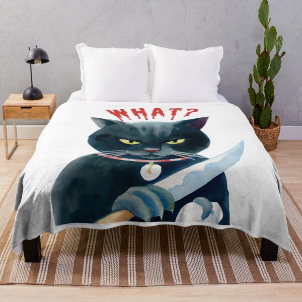 Item preview, Cat what? Funny watercolor vintage black cat with yellow eyes, murderous black cat with knife designed and sold by Artsareus.