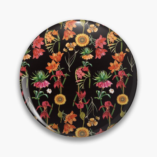 Artikelvorschau, Tropisches Blumenmuster rote gelbe Blüten Design dunkler grund vintage Muster entworfen und verkauft von Kallandra.