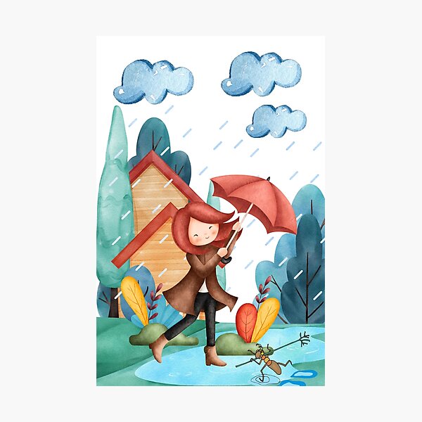 Redhead Girl, Cricket and Umbrella Photographic Print