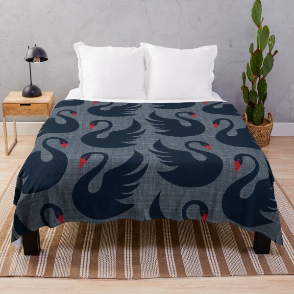 Item preview, black swans on gray linen texture designed and sold by kobyakov.