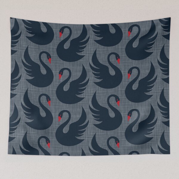 Item preview, black swans on gray linen texture designed and sold by kobyakov.