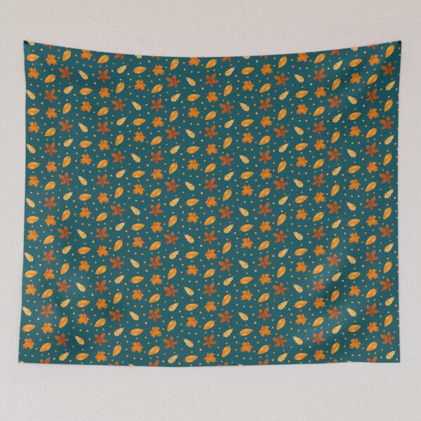 Item preview, Patrón de hojas que caen naranja y verde azulado designed and sold by Vicki Dunlop.