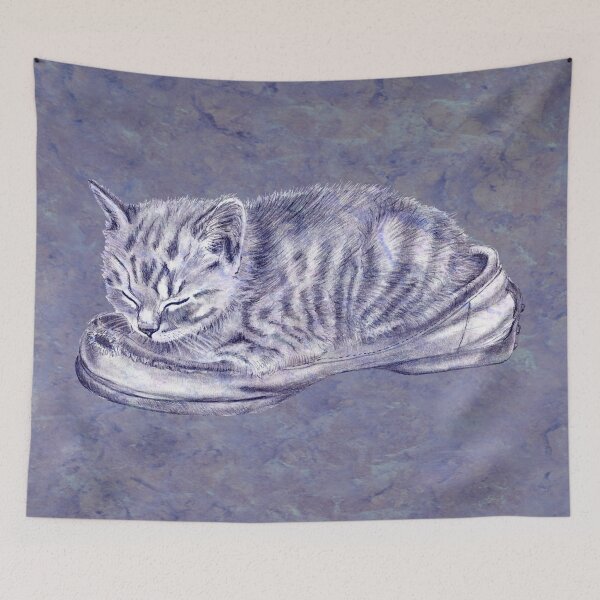 Item preview, Kitten sleeping in an old shoe - purple marbled version designed and sold by SylvieG18.