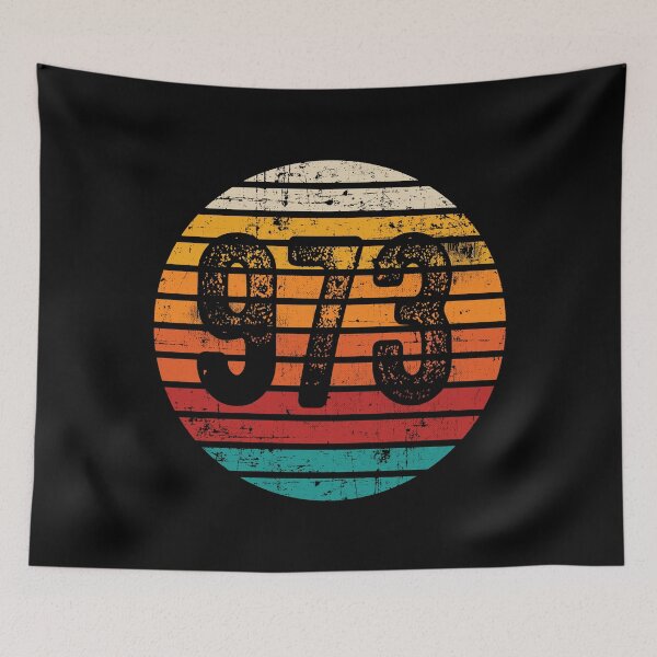 Item preview, Distressed Vintage Sunset 973 Area Code designed and sold by Gold Wings Tees.