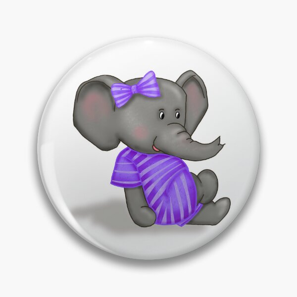 Artikelvorschau, Niedlicher Girly Baby-Elefant, gekleidet in lila Strampler mit Streifen und Schleife entworfen und verkauft von MFGB-Creations.
