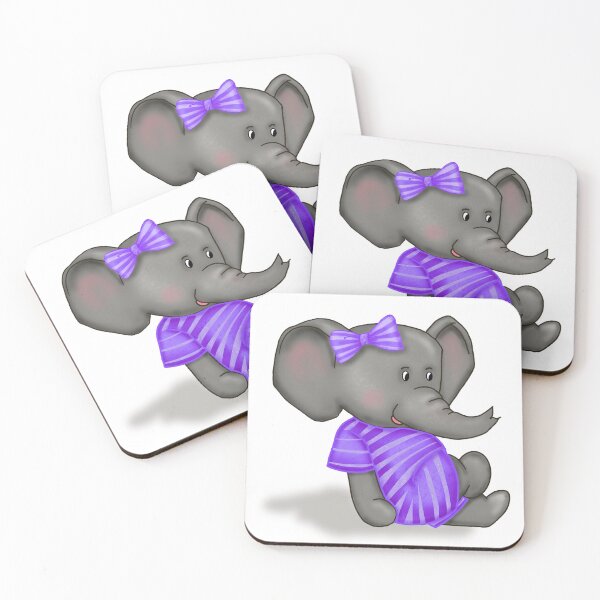 Item preview, Cute Girly Baby Elephant Dressed in Purple Romper With Stripes and a Bow designed and sold by MFGB-Creations.