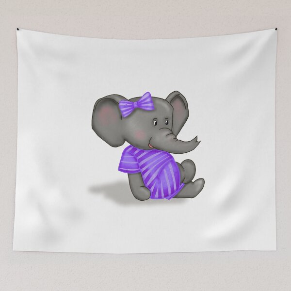 Item preview, Cute Girly Baby Elephant Dressed in Purple Romper With Stripes and a Bow designed and sold by MFGB-Creations.