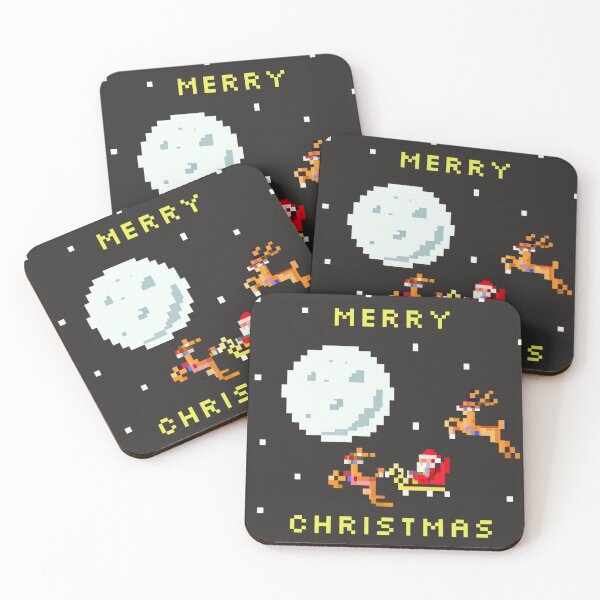 Item preview, Copy of Pixel art Santa with reindeer flying in space by the moon with Merry Christmas AGI designed and sold by ADHDDESIGN.