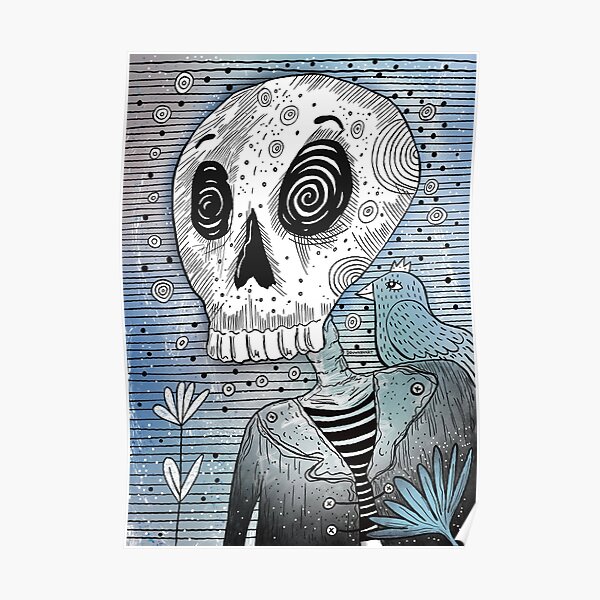 Skull and blue bird Poster