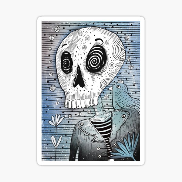 Skull and blue bird Sticker