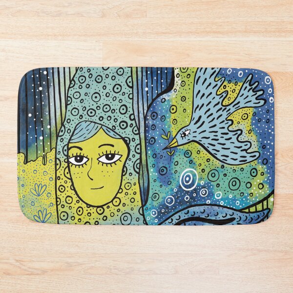 Human Angel and Blue Bird Bath Mat