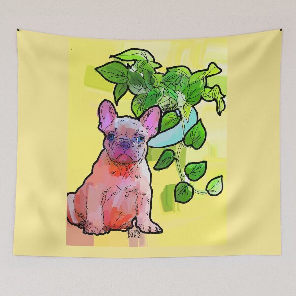 Item preview, French Bulldog and a Pathos houseplant designed and sold by donnadavisart.