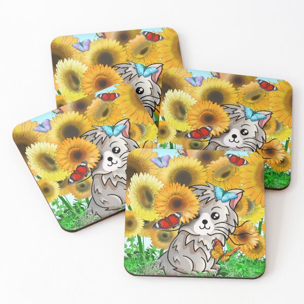 Item preview, Grey cat with sunflowers designed and sold by BeingNow.