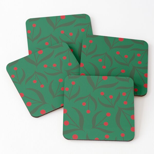 Item preview, Red Berry Pattern Christmas Green Background designed and sold by GemsAnatomy.