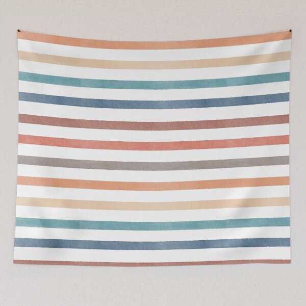 Item preview, Boho Retro Turquoise Blue Beige Red Grey Terracota Stripes Pattern designed and sold by MFGB-Creations.