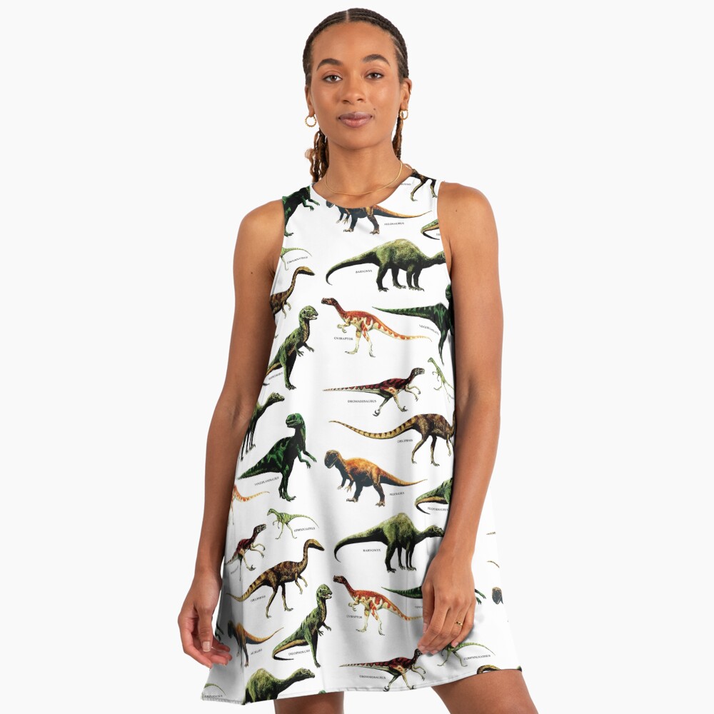 Dinosaur Species Vintage Retro 80s Dino Dinosaurs Dinosaur A-Line Dress