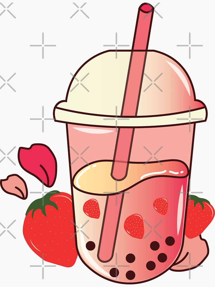 "cute strawberry bubble tea " Sticker for Sale by arwaIB Redbubble