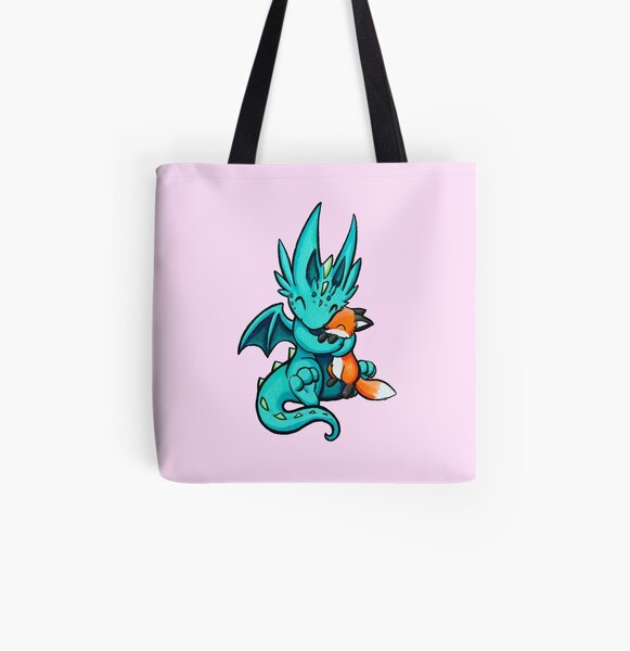 Dragon with Fox Friend All Over Print Tote Bag