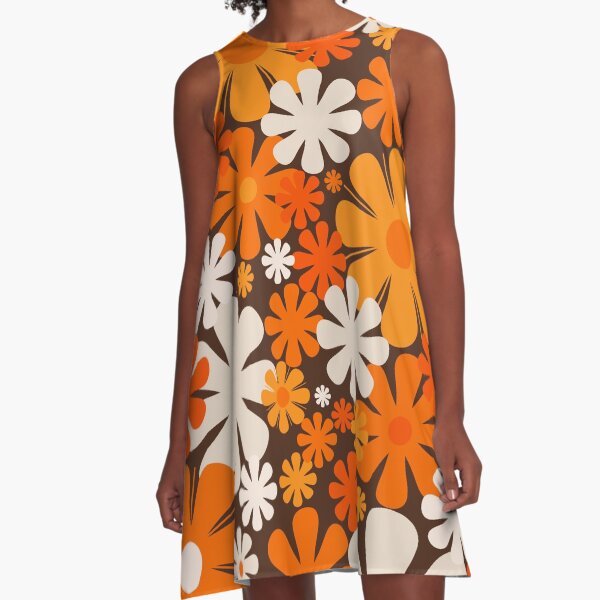 Item preview, Retro Flowers 60s 70s Aesthetic Floral Pattern in 1970s Brown Orange Beige designed and sold by kierkegaard.