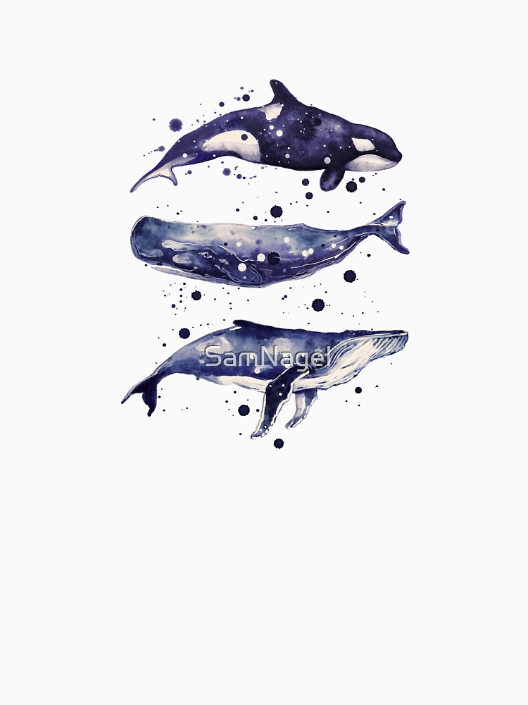 Watercolor Whale Trio in grey by SamNagel