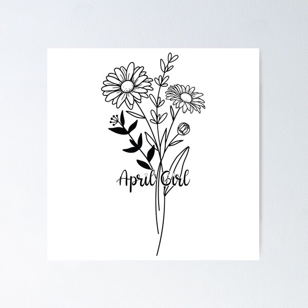 Daisy April Birth Month Flower Botanical Print on Black - Art by