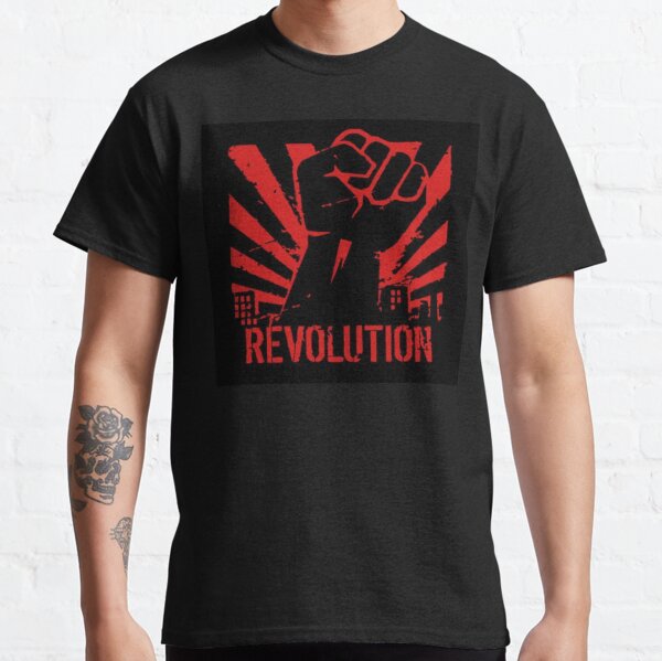 Vista previa del artículo con la obra «Que comience la revolución», diseñado y vendido por LeftLibertarian.