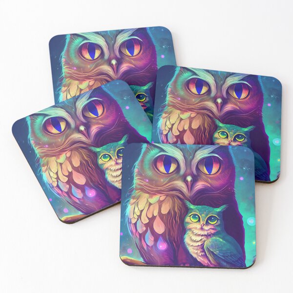 Item preview, Colorful Abstract Fantasy Owl with Baby Owl Digital Painting designed and sold by CodeAndColors.