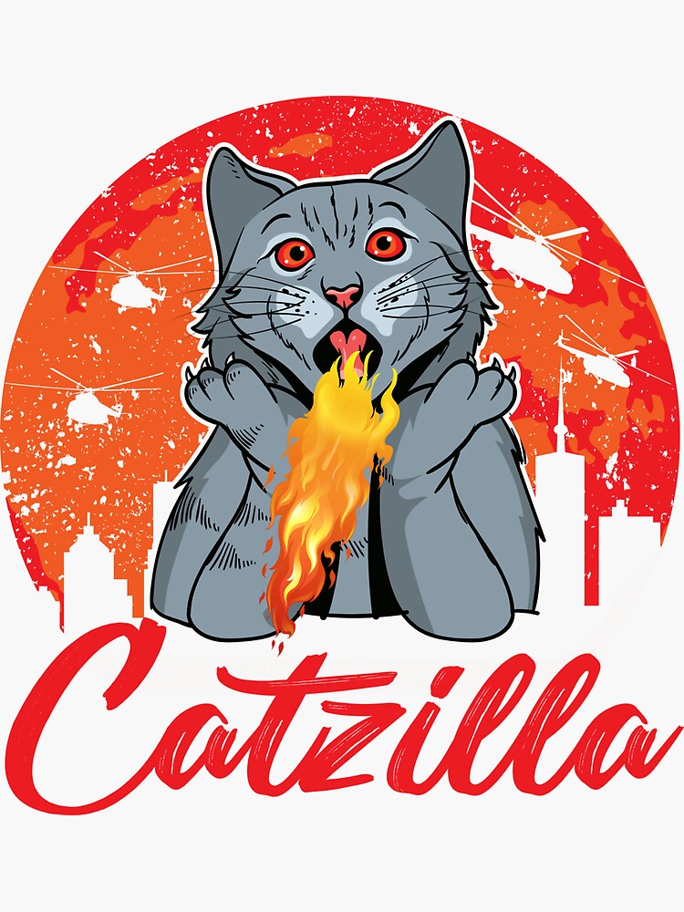Thumbnail 3 of 3, Sticker, Copy of Catzilla Funny Cat Lover White Design designed and sold by RepublicOfFire.
