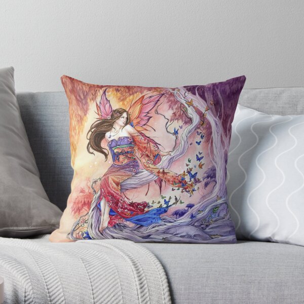 The Edge of Enchantment Kimono butterfly fairy by Meredith Dillman Throw Pillow