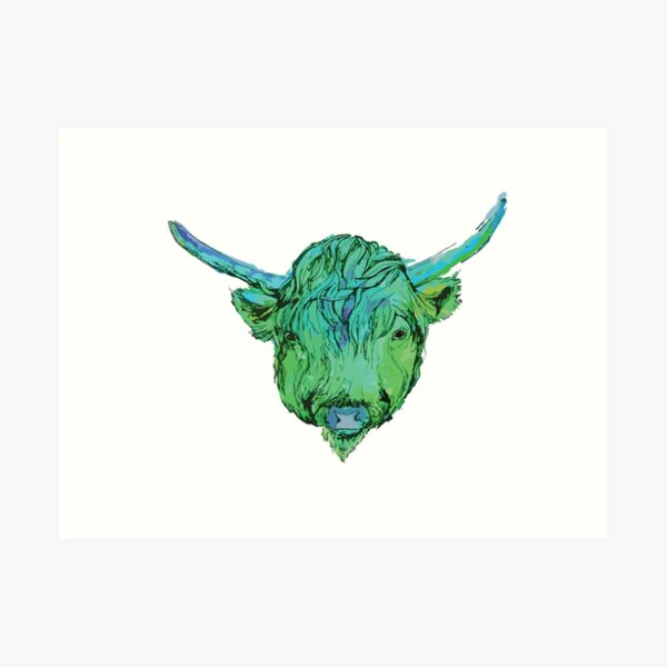 Highland Cow - Green Art Print