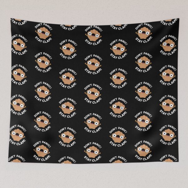 Item preview, Don't Panic Stay Clam Funny Animal Puns (Dark BG) designed and sold by punnybone.