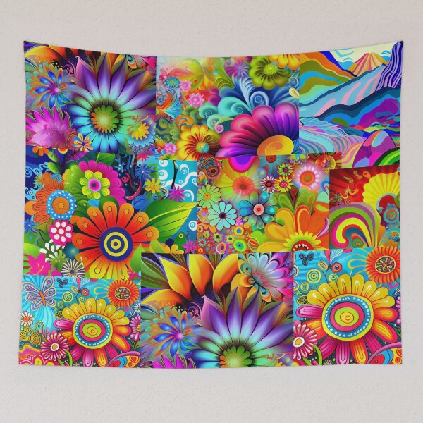 Item preview, Floral abstract art, happy, energizing, psychedelic, goofy, funky, groovy, colorful, colourful designed and sold by theplanetlove.