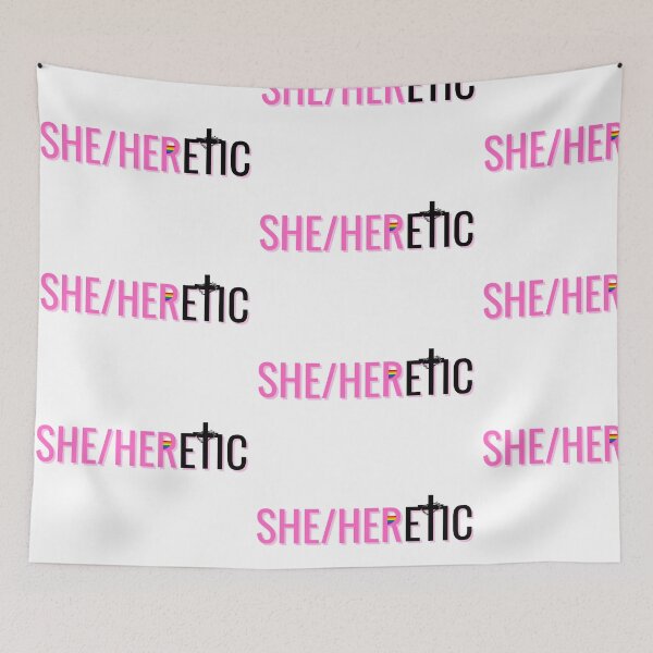 Item preview, She/Heretic Pronouns designed and sold by holyqueerit.