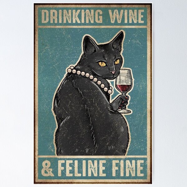 Item preview, Black Cat Drinking Wine and Feline fine designed and sold by anotherkali.
