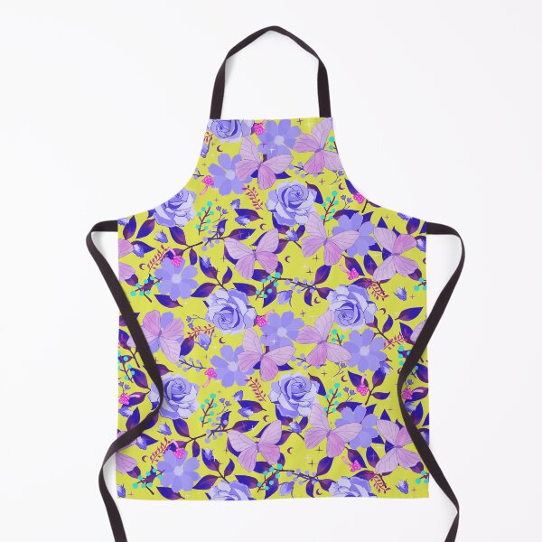 Item preview, Purple Flora and Fauna Butterflies and Flowers on Chartreuse Yellow designed and sold by Cass Noel Studio.