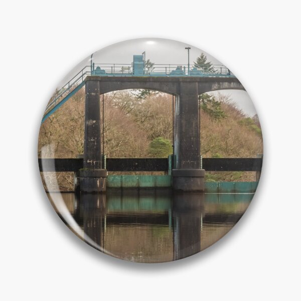 Item preview, Flood gates reflecting on Earlstoun Loch at Earlstound Dam, Water of Ken, Galloway Hydro Electric Scheme, Dalry, Galloway, Scotland designed and sold by SnapTPhotograph.