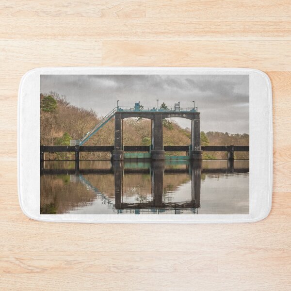 Item preview, Flood gates reflecting on Earlstoun Loch at Earlstound Dam, Water of Ken, Galloway Hydro Electric Scheme, Dalry, Galloway, Scotland designed and sold by SnapTPhotograph.