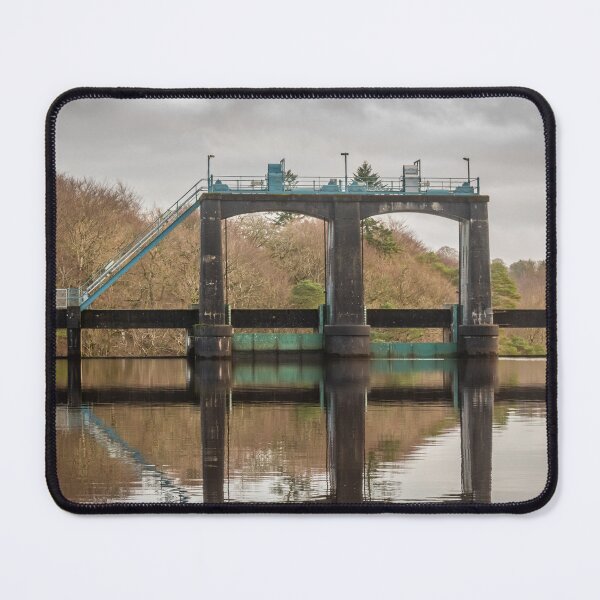 Item preview, Flood gates reflecting on Earlstoun Loch at Earlstound Dam, Water of Ken, Galloway Hydro Electric Scheme, Dalry, Galloway, Scotland designed and sold by SnapTPhotograph.