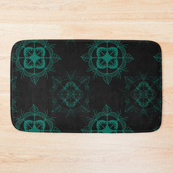 Item preview, Sketchy Flower Mandala Bohemian Folklore Vibes Repetitive Seamless Pattern Black and Green Boho designed and sold by marie-inks.