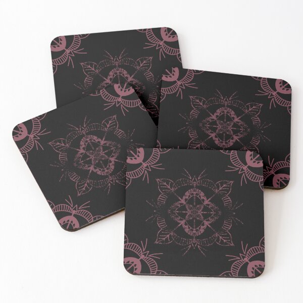 Item preview, Sketchy Flower Mandala Bohemian Folklore Vibes Repetitive Seamless Pattern Black and Pink Boho designed and sold by marie-inks.