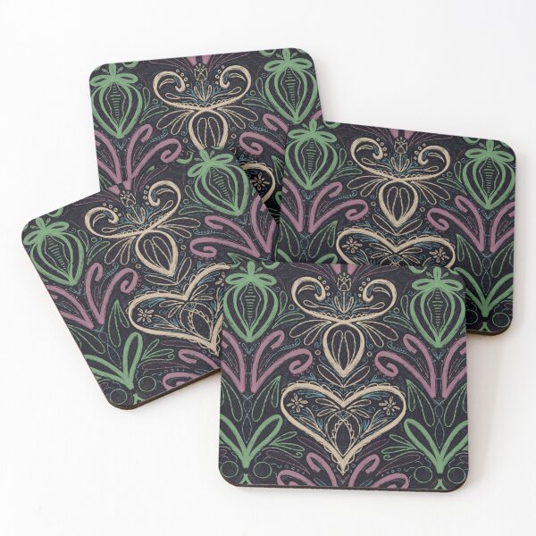 Item preview, Sketchy Folklore floral ornament pastel colours chalk blackboard plants leaves heart tulip symmetrical designed and sold by marie-inks.