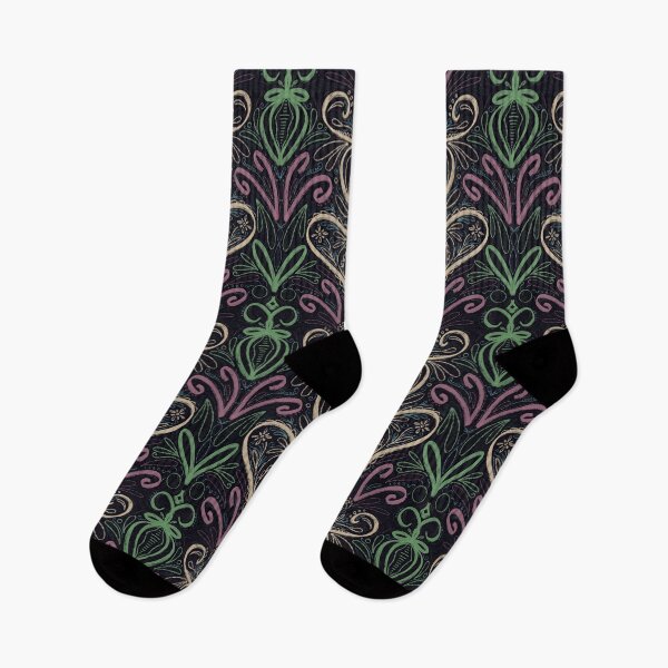 Item preview, Sketchy Folklore floral ornament pastel colours chalk blackboard plants leaves heart tulip symmetrical designed and sold by marie-inks.